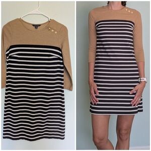 Lands End Striped Tan and Black Dress